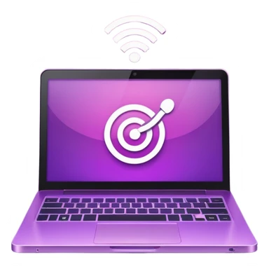 Minimal purple icon: a glowing laptop with a book icon on its screen and a Wi-Fi signal above. Flat style, gradient. sticker