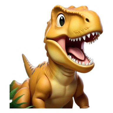 Cinematic Cute Yawning T-rex Portrait Emoji, Head tilted slightly with a dramatic, wide-open yawn, showcasing a robust, muscular form with a slightly open mouth revealing powerful jaws and sleepy, half-closed eyes, Simplified yet irresistibly adorable features, highly detailed, glowing with a soft, cozy prehistoric glow, high shine, relaxed yet expressive, stylized with a hint of whimsical ancient ease, soft glowing outline, capturing the essence of a drowsy yet affectionate T-rex that appears ready to stretch and yawn its way out of the screen! sticker