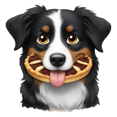 Small black australian shepherd dog eating pie  sticker