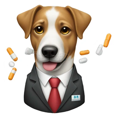 Dog wearing a suit and tie taking pills sticker