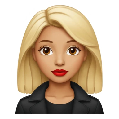 Light brown skinned woman with blonde hair and red lipstick sticker