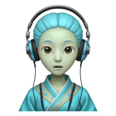 alien, korean ancient dress with headphone, cyan sticker