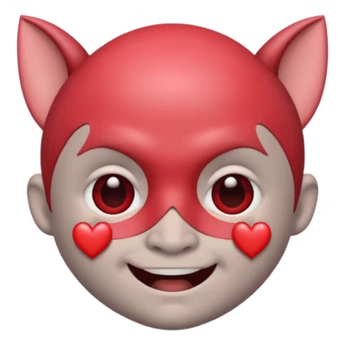 Bat, as a memoji, with hearts around his face, with a little smile sticker