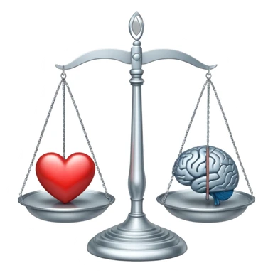 balanced scale with brain on one side and heart on the other side, perfectly balanced sticker