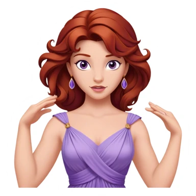 In Disney’s Hercules (1997), Megara is a witty and independent woman with auburn hair, purple eyes, and a lavender Grecian-style dre sticker