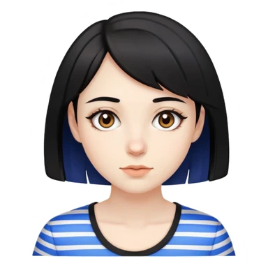 Pale girl with brown eyes, short black hair with two blue stripes sticker