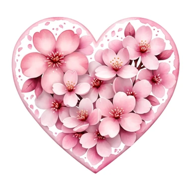 heart with sakura and watercolor effect sticker