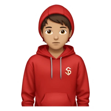 make me an emoji of an americain 19 yearold boy in a red hoodie that says "south" on it and give him with tan skin with his hands in his hands in his pocket not grining flexing his muscles sticker