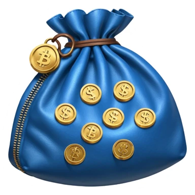 blue coins inside an opened brown money bag  sticker