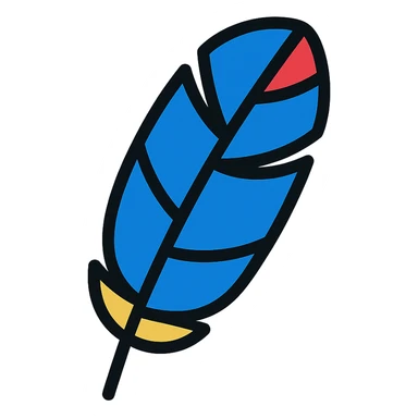 stylized vibrant illustration of blue magpie feather, representing Taiwan, no cliche sticker