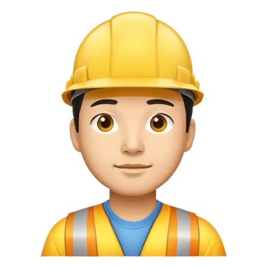 Man of Chinese appearance wearing a yellow construction hat sticker