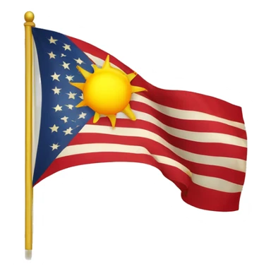 f a flag with a red left section featuring a golden sun with wavy rays.  sticker