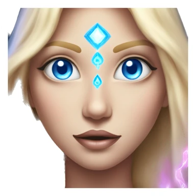 magical diva with thin pink andromedan face long blonde hair and blue eyes glowing third eye sticker