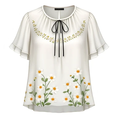 White very short sleeved tiny flower chiffon blouse sticker