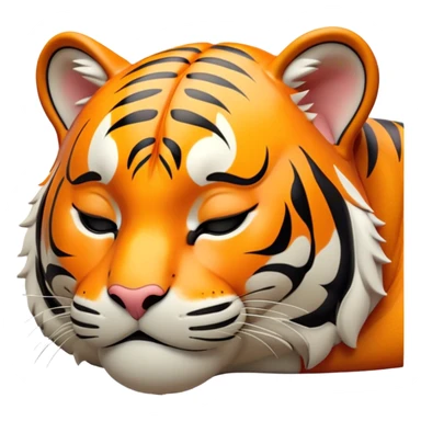 Meme-Worthy cute Sleeping Tiger Portrait Emoji, Head resting peacefully with a contented smile, showcasing a luxuriously striped form and eyes gently closed in serene slumber, Simplified yet comically adorable features, highly detailed, glowing with a soft, drowsy wild light, high shine, relaxed and utterly lovable, stylized with an air of playful laziness, bright and heartwarming, soft glowing outline, capturing the essence of a sleeping tiger that feels destined to become the next viral icon of adorable rest! sticker