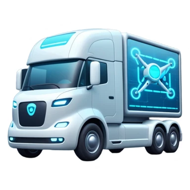 create a realistic emoji of a futuristic warehouse automation, autonomous trucks, smart drones, and glowing data networks — cinematic lighting, innovation atmosphere. sticker