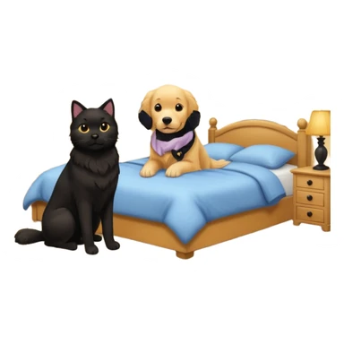 1 golden retriever and 1 black cat in a bedroom sticker