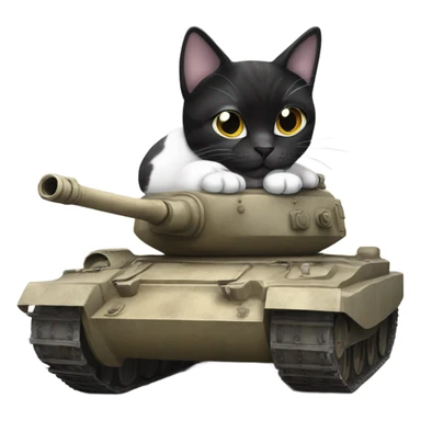 A spotted black and white cat on a tank  sticker