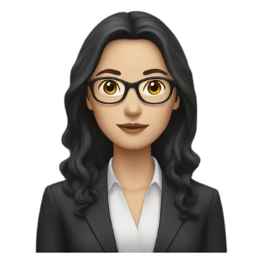 white woman with glasses and long dark hair wearing a suit sticker
