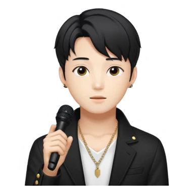 Draw a Korean male idol with black parted hair, earpiece mic & stylish stage outfit, inspired by Jungkook of BTS. sticker