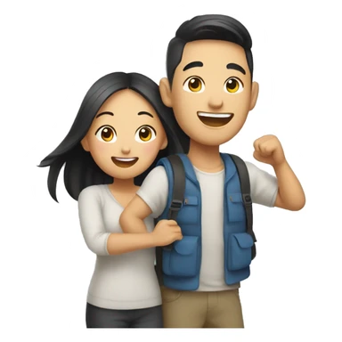 Cute Asian couple excitedly traveling  sticker