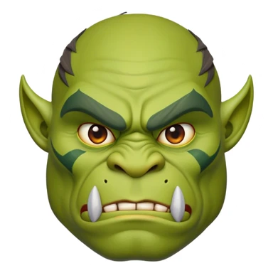 Cinematic Noble Ogre Portrait Emoji, Majestic and imposing, with a rugged, muscular form in deep earthy greens and browns, adorned with battle scars and subtle tribal markings, exuding calm, noble strength and unexpected wisdom, simplified yet strikingly detailed, glowing with a shadowy outline that captures the essence of a gentle giant with fierce heart! sticker