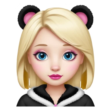 Blonde girl with lashes and  blue eyes pink lips (Barbie) in a panda outfit sticker