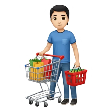 man-with-a-shopping-cart-full-body black hair light brown skin sticker