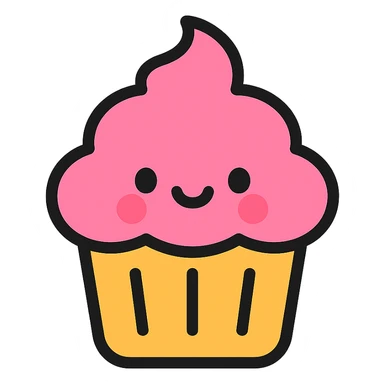 cupcake with pink icing, cute face sticker