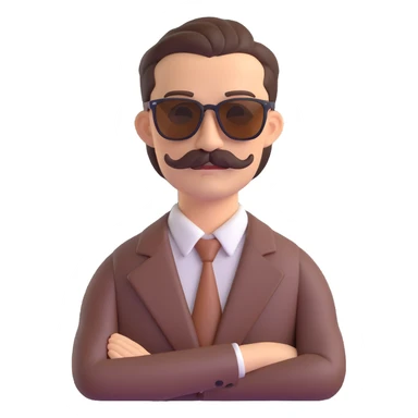 confident man with brown slicked-back hair, thick mustache, sunglasses, mafia boss vibe sticker
