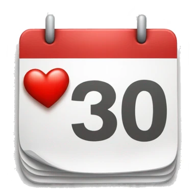 Calendar with red number 30 and a heart  sticker
