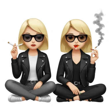 Blonde hair girl and black hair girl smoking cigarettes edgy sitting on curb sunglasses  sticker