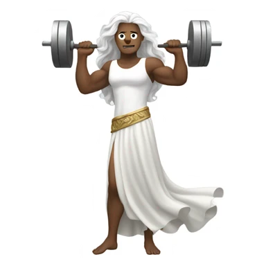 white Poseidon lift weight . long white hair white dress. sticker