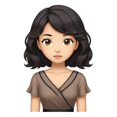Cute kawaii gorgeous anime lady with black wavy hair wearing a soft feminine dress but looking confident like a boss lady sticker