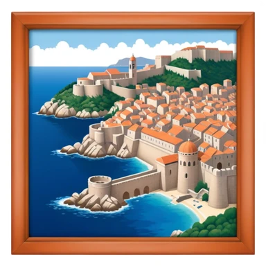 Cinematic Realistic Dubrovnik Landmark Emoji, showcasing the historic walled city with its terracotta rooftops, stone fortifications, and the deep blue Adriatic Sea stretching beyond. sticker
