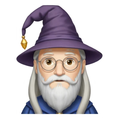 Design Albus Dumbledore with long white beard, half-moon glasses, wizard hat & wise expression. sticker