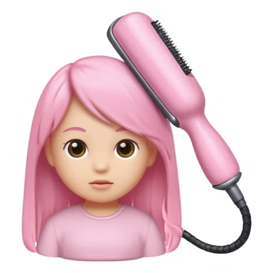 A baby pink color with hair iron in iOS emoji style, 3D icon, plastic texture, soft reflection, minimalist design. sticker
