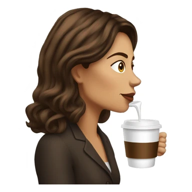 Side view realistic posh brown haired woman drinks coffee sticker