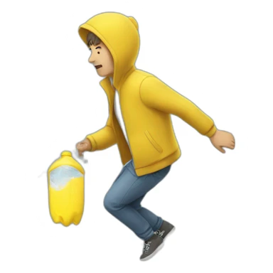 man dropping yellow water downside sticker