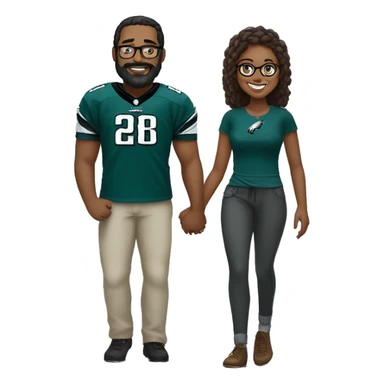 Stalky Brown guy with beard mustache and brown girl with glasses and her hair in a bun in Philadelphia eagles clothes holding hands sticker