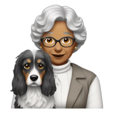 Chien gris avec une grand mère aux cheveux noirs sticker