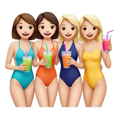  4 amigos en bañador riendo con bebidas en la mano sticker