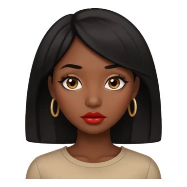 Dark skin gurl with black hair, big lips m, dark brown eye, octagon face shape and chinky eyes no red lipstick  sticker