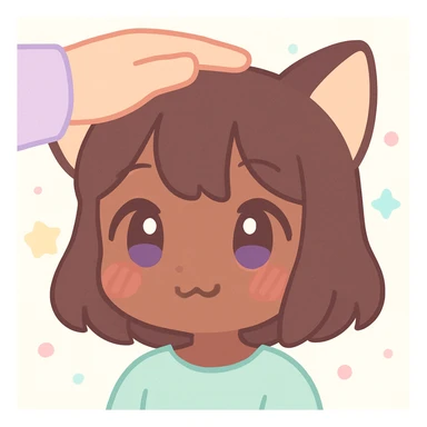 anime style cat girl, brown skin, blushing as she gets a head pat, cat ears visible, close-up portrait sticker
