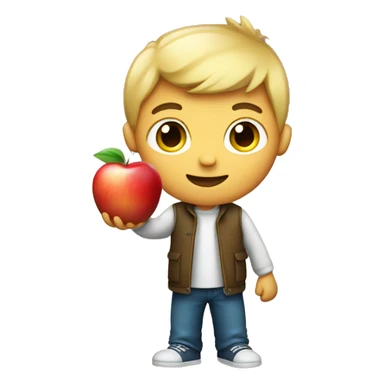 boy holding apple sticker