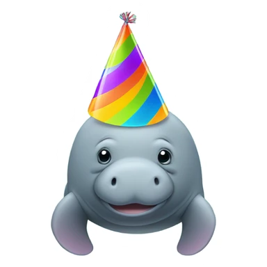 Manatee with a party hat sticker