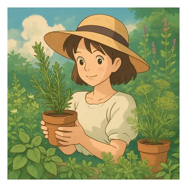 herbs, ghibli style illustration sticker