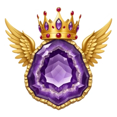 Big amethyst geode wit red rubby dots award-in-frame-decorated-with-big-golden-angel--wings and crown sticker