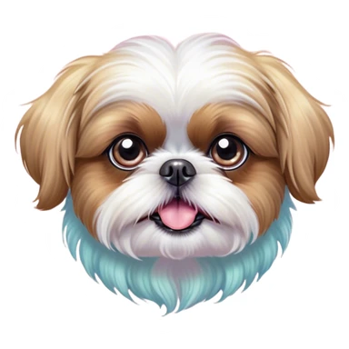 Cinematic Comical Shih Tzu Portrait Emoji, Head cocked with a hilariously exaggerated, shocked expression and twinkling, comically wide eyes, showcasing a fluffy, luxurious fur in soft pastel tones, simplified yet whimsically detailed, glowing with a playful, sassy radiance, high shine, exuding a humorous and cheeky charm, styled with a soft glowing outline, capturing the essence of a Shih Tzu that looks as if it could burst into a fit of playful antics at any moment! sticker