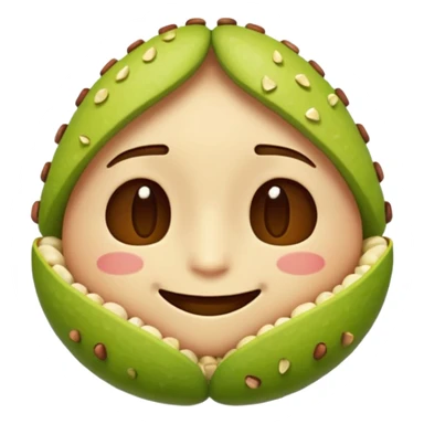 can you make a cuite pistachio emojii that is pixalited and wear th echaracter laught/ smile to the point where it closes it eyes  sticker